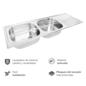 Lavadero 2 pozas c/escurridor 123.5x43.5cm