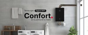 Terma a Gas WiFi Rheem compatible con GN y GLP. ¡Tecnología, ahorro y agua caliente al instante!