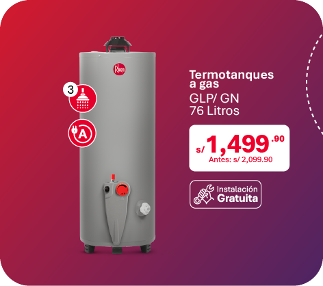 Oferta de termotanque a gas Rheem 76L GN/GLP con instalación gratuita