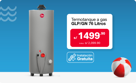 Oferta de termotanque a gas Rheem 76L GN/GLP con instalación gratuita