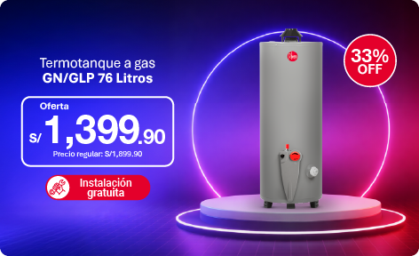 Oferta de termotanque a gas Rheem 76L GN/GLP con instalación gratuita