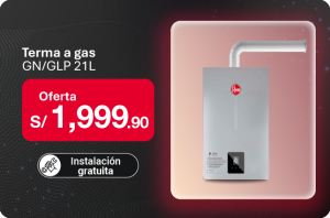 Oferta de terma a gas Rheem 21L GN/GLP con instalación gratuita
